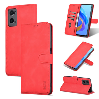 Red leather flip phone wallet case with magnetic flap and card holder, for OPPO