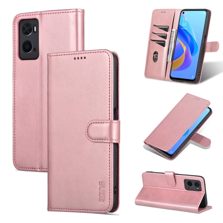 Rose gold leather flip phone wallet case with stitched card holder, for OPPO