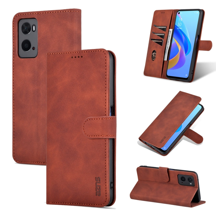 Brown leather flip phone wallet case with card holder and stand, for OPPO A36/A76
