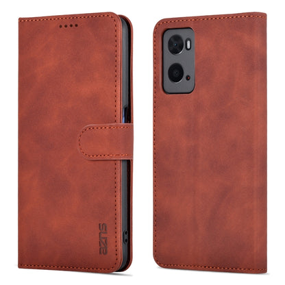 Brown leather flip phone case with stitched card slot and magnetic flap, for OPPO