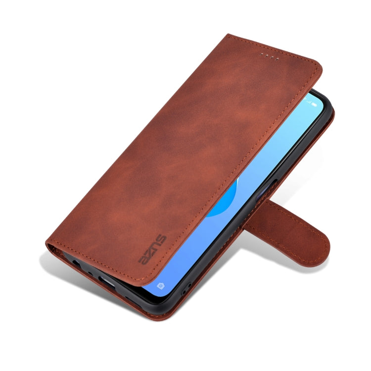 Brown leather flip phone case folded into a stand, for OPPO A36/A76