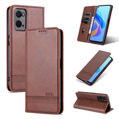 Magnetic flip phone case in brown calf-textured leather, with visible camera cutouts