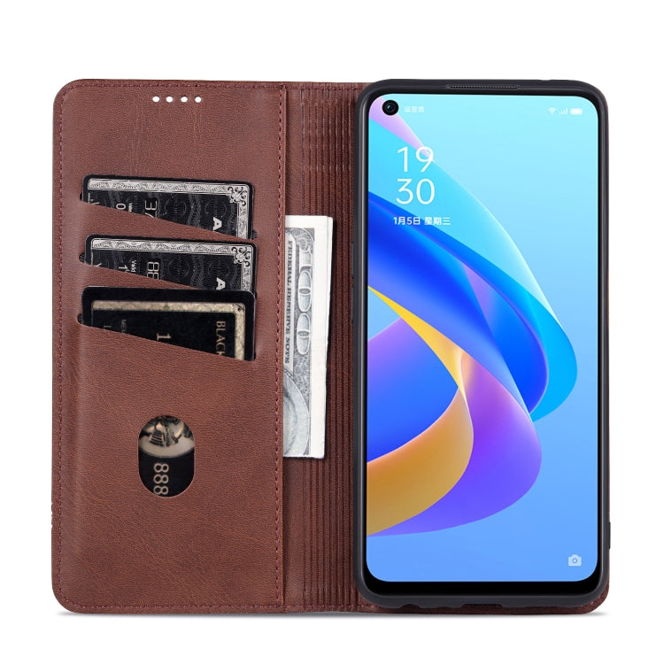 Brown calf-textured leather flip phone case with card slots and cash pocket