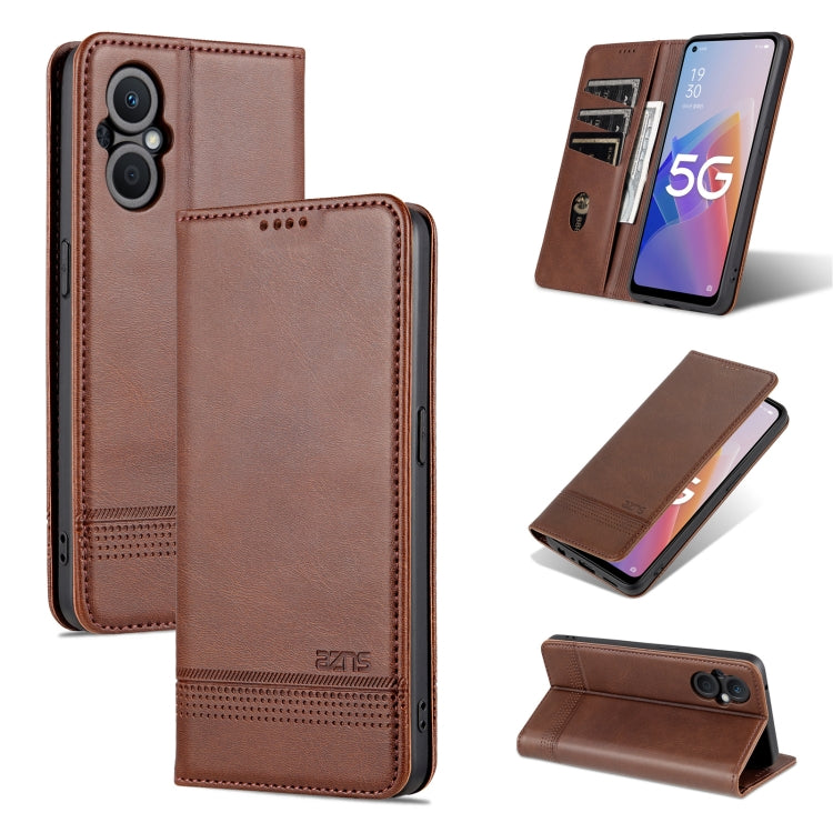 Magnetic flip phone case in dark brown with textured leather and built-in stand