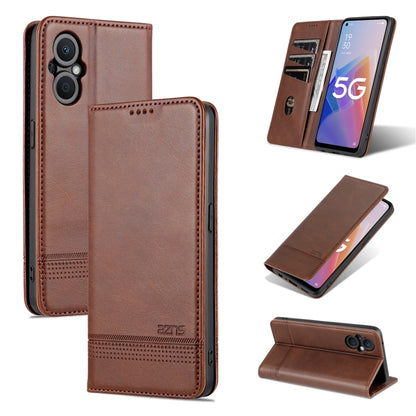 Magnetic flip phone case in dark brown with textured leather and built-in stand