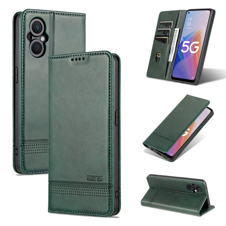 Magnetic flip phone case in dark green with textured leather and magnetic closure