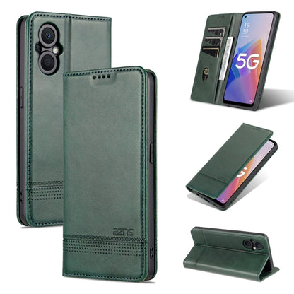 Magnetic flip phone case in dark green with textured leather and magnetic closure