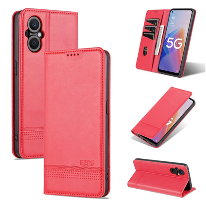 Magnetic flip phone case in bright red with textured leather and magnetic closure