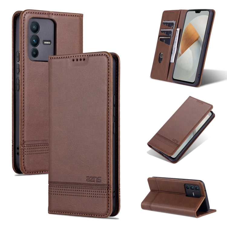 Magnetic flip phone case in brown with textured leather and flip-stand design