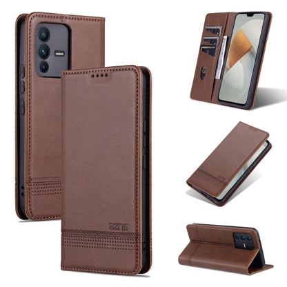 Magnetic flip phone case in brown with textured leather and flip-stand design