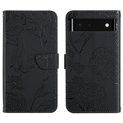 Black embossed leather folio phone case with floral butterfly design and dual camera cutout