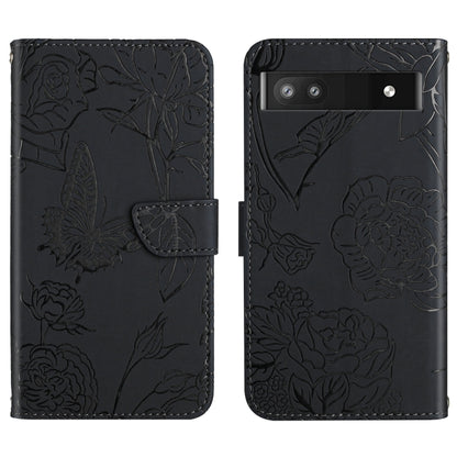 Black embossed leather folio phone case with floral butterfly design and triple camera cutout
