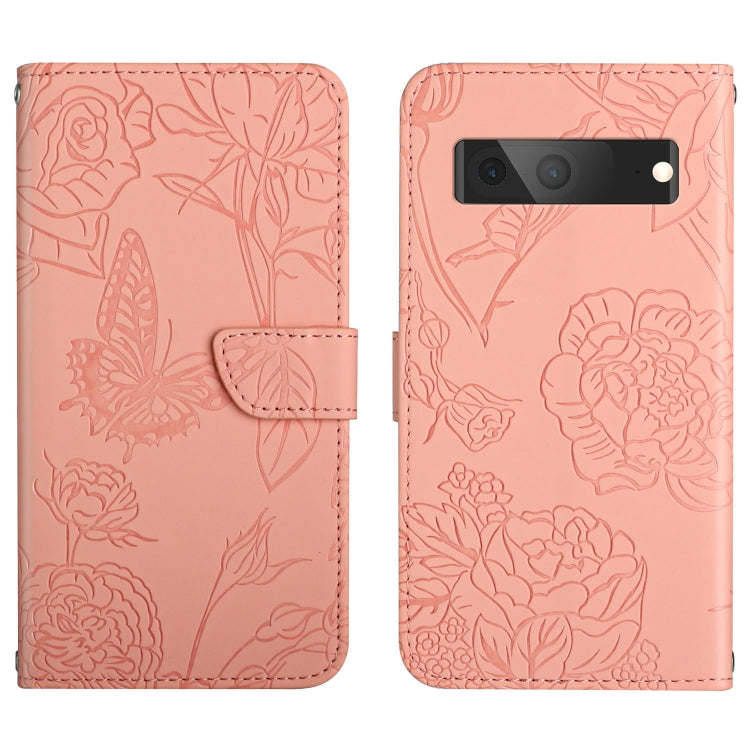 Light pink embossed leather wallet phone case with butterfly and floral motif