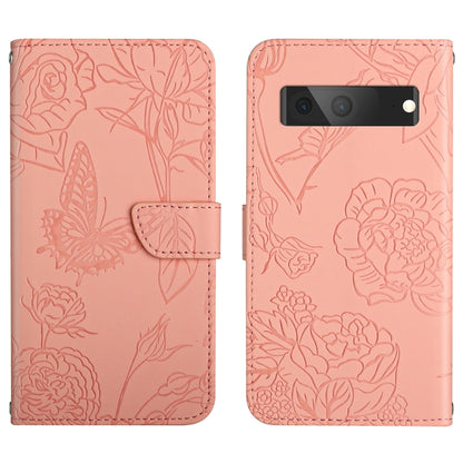 Light pink embossed leather wallet phone case with butterfly and floral motif