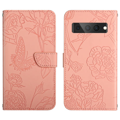 Light pink embossed leather phone case with butterfly and flowers, camera cutout