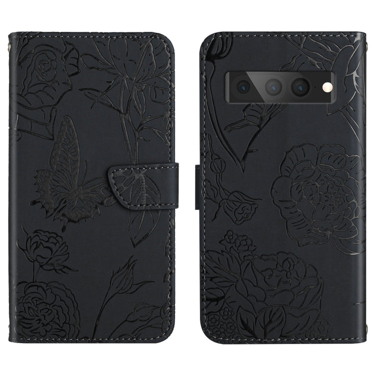 Black embossed leather folio phone case with floral butterfly design and quad camera cutout