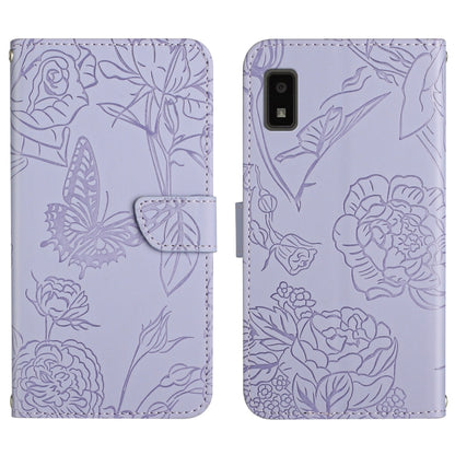 Lavender butterfly peony embossed leather phone case with folio flap, button cutouts