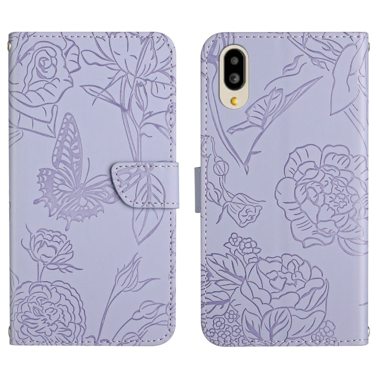 Lavender butterfly peony embossed leather phone case with folio flap, camera and button cutouts