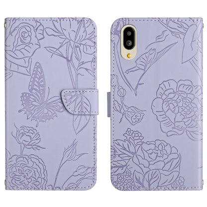 Lavender butterfly peony embossed leather phone case with folio flap, camera and button cutouts