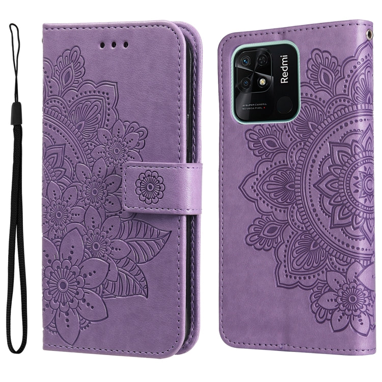 Light purple embossed floral flip phone case with magnetic strap and camera cutout