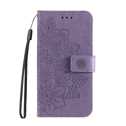 Light purple embossed floral flip phone case with wrist strap and front fold