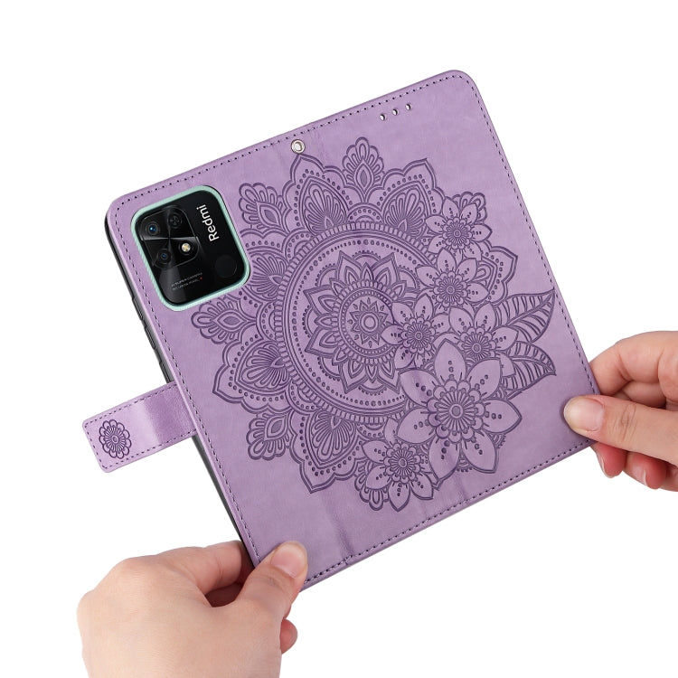Light purple embossed floral flip phone case with hanging strap and camera cutout