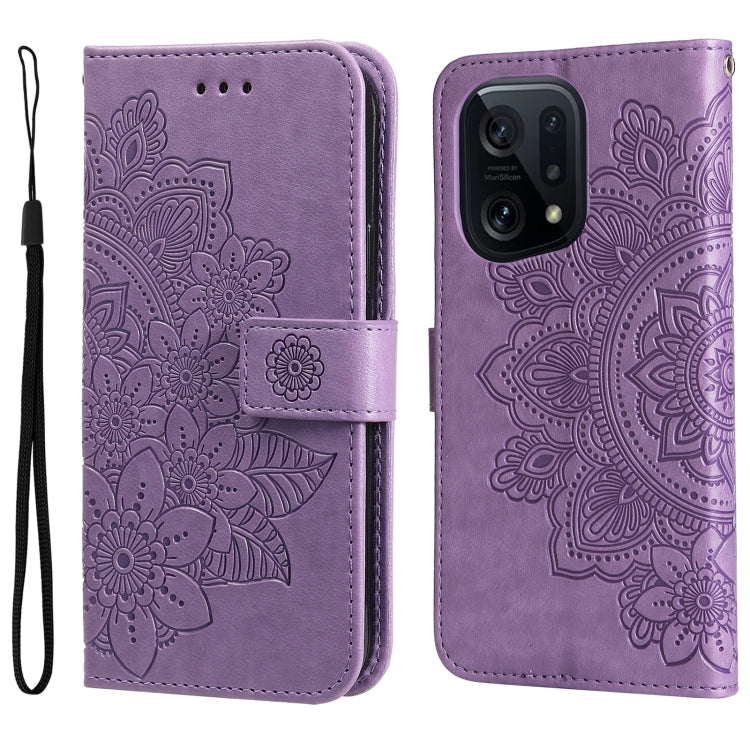 Light purple embossed floral flip phone case with wrist strap, shown open and closed