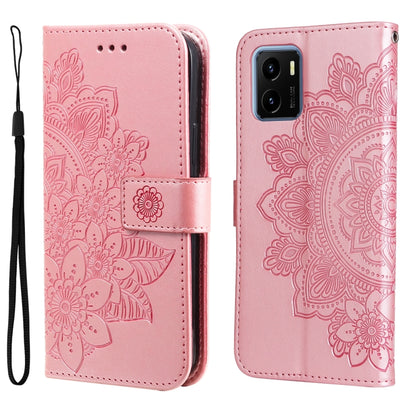 Embossed floral flip leather phone case in pink, with card pocket and camera cutout