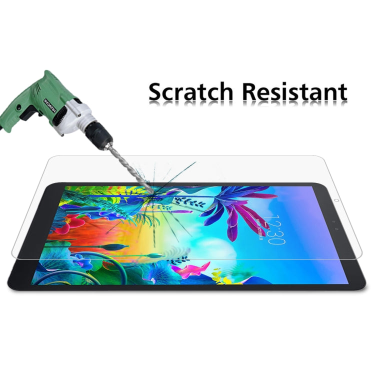 Scratch-resistant tempered glass screen protector, impact demo over tablet display