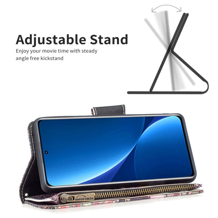 Colorful patterned zipper leather phone case with flip cover for phone viewing stand