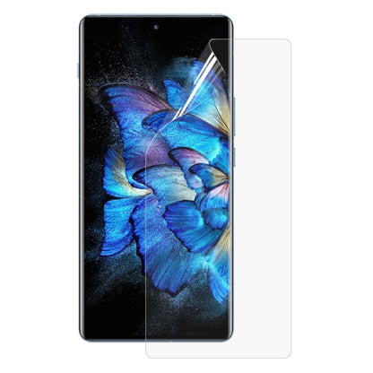 Full-screen hydrogel screen protector film on a smartphone front with cutout edges