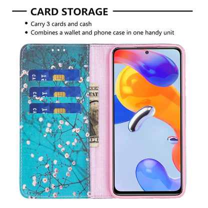 Turquoise wallet phone case with plum blossom pattern and card storage pocket.
