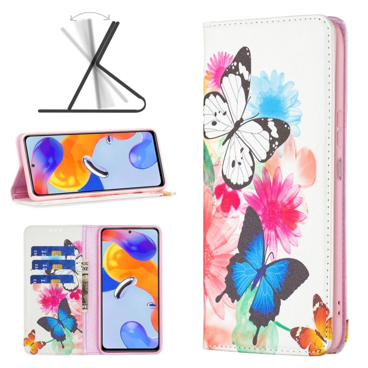 White magnetic leather phone case with colorful butterflies and floral watercolor design.