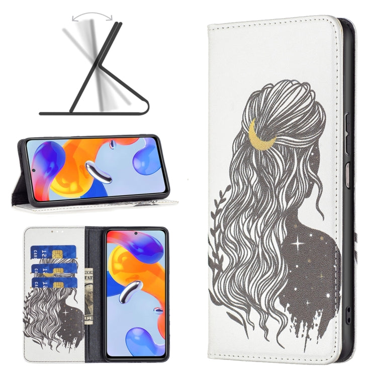 Magnetic leather phone case with white cover and black woman silhouette line art