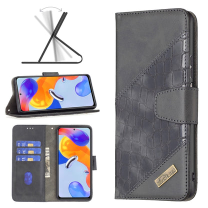 Grey crocodile-texture leather phone case with side wallet flap and stitching detail