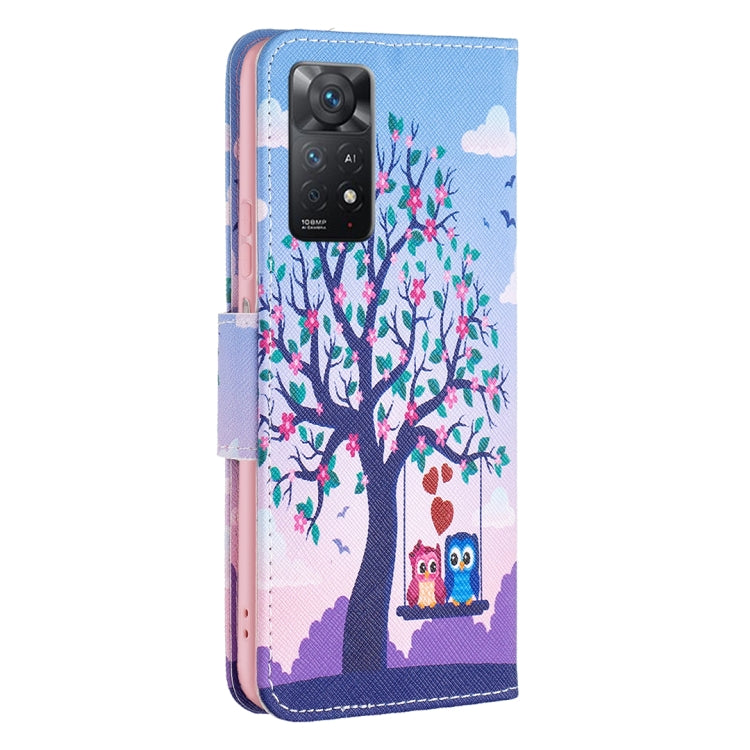 Tree and owl leather wallet phone case with camera cutout and side holder