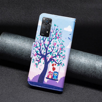 Tree and owl leather phone case, blue border, with camera openings