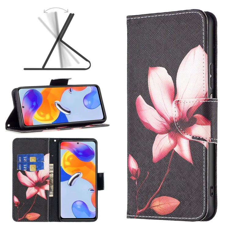 Dark leather folio phone case with pink flower print and side magnetic closure