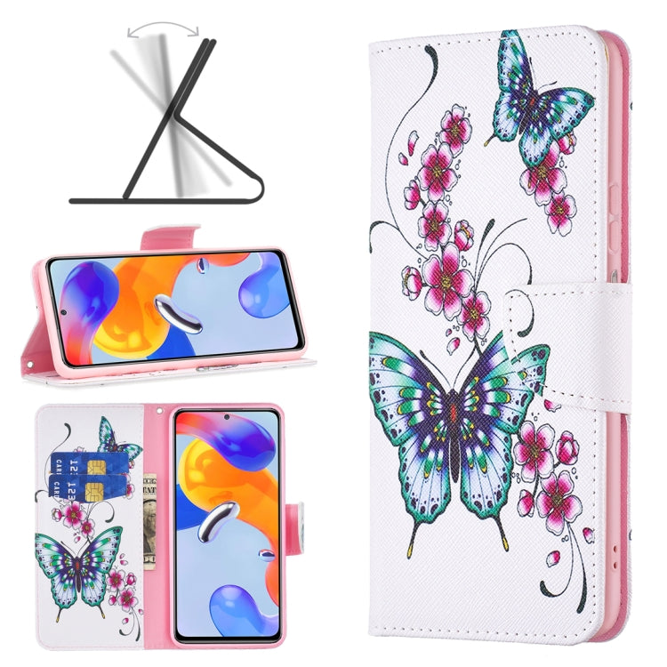 White leather phone case with pink flowers and blue-green butterflies