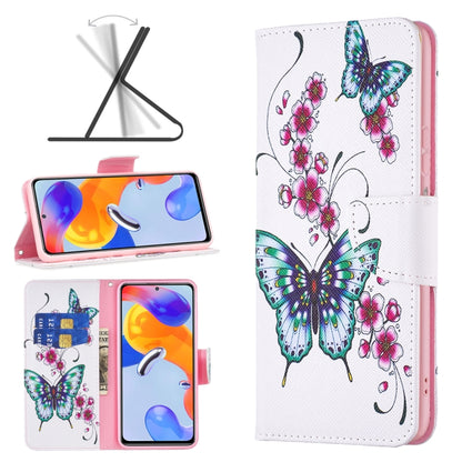 White leather phone case with pink flowers and blue-green butterflies