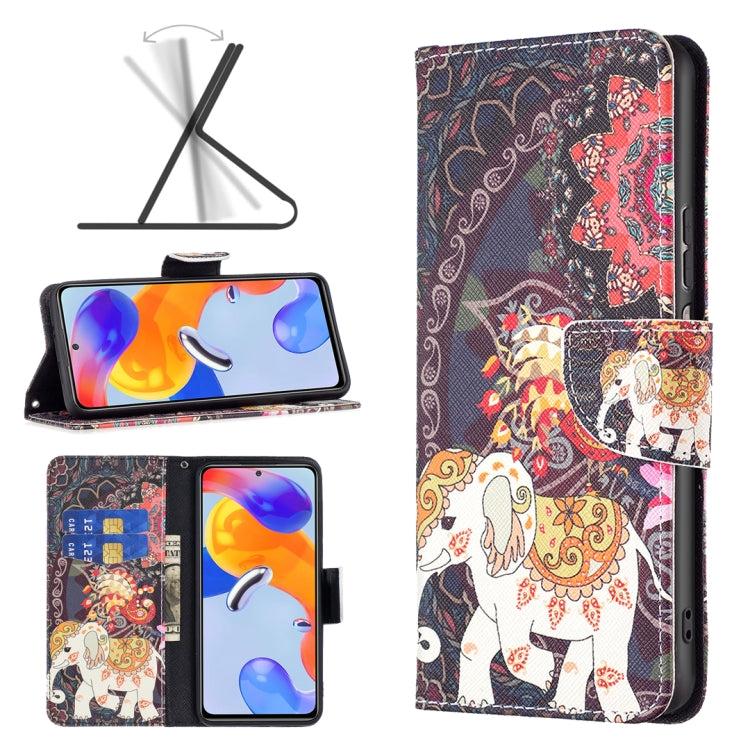 Dark leather phone case with red floral artwork and white elephant