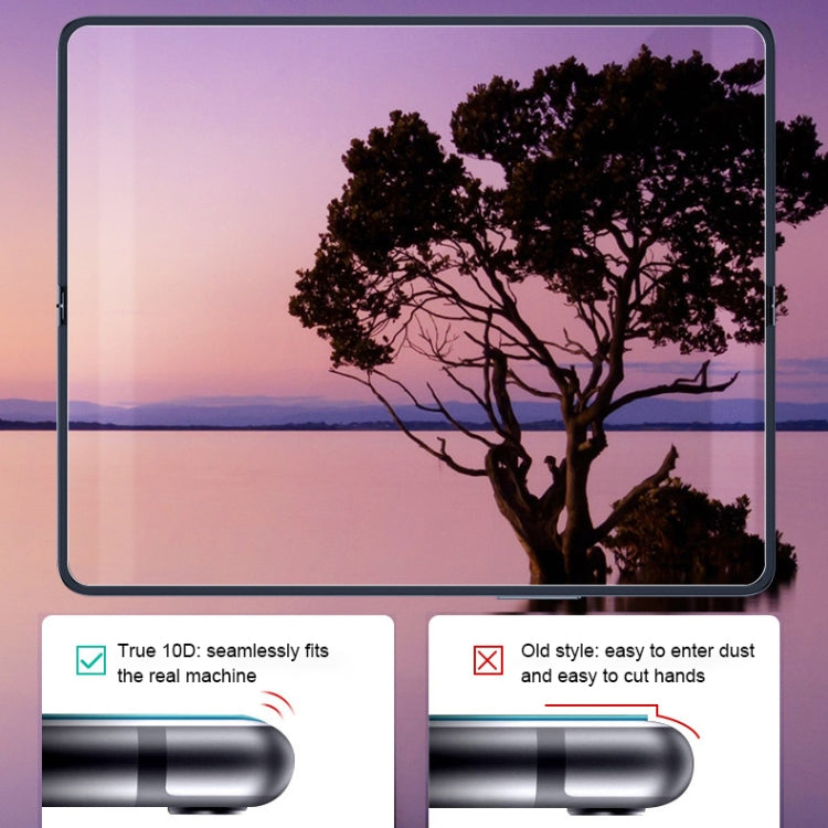 Hydrogel inner screen protector film with full coverage outline on a foldable tablet