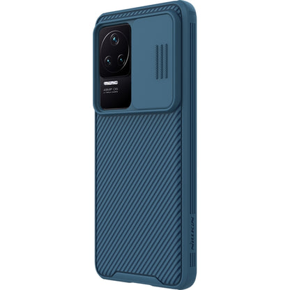 Blue Nillkin CamShield Pro phone case with camera cutout, vent detail, and textured back