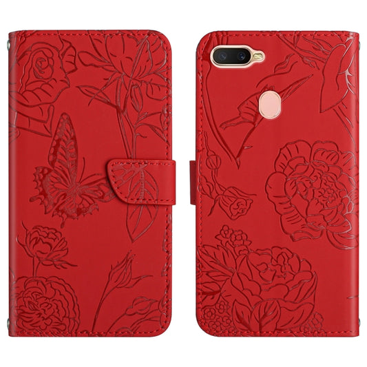 Red embossed butterfly and peony leather phone wallet case with magnetic folio flap