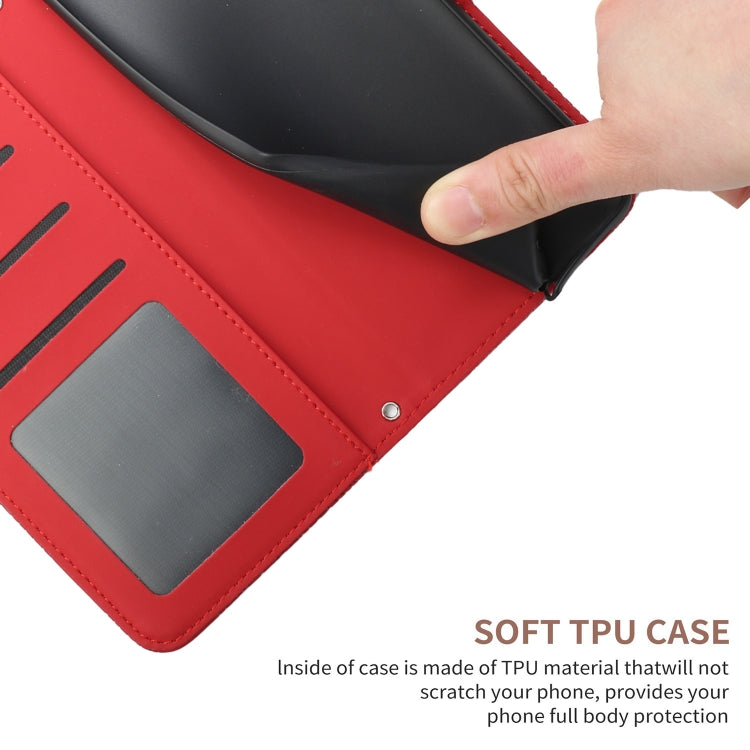 Red wallet-style phone case interior with card slot and textured TPU bumper edge