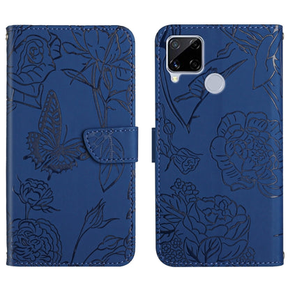 Blue embossed butterfly and peony leather-style phone case with magnetic flap