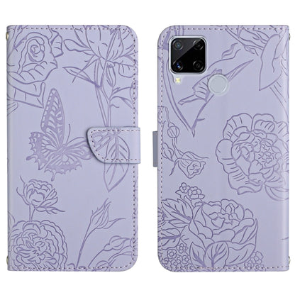 Lavender embossed butterfly and peony leather-style phone case with magnetic flap
