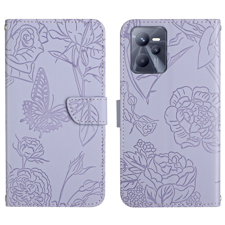 Lavender embossed butterfly and peony leather phone case with folio flap, camera cutout.