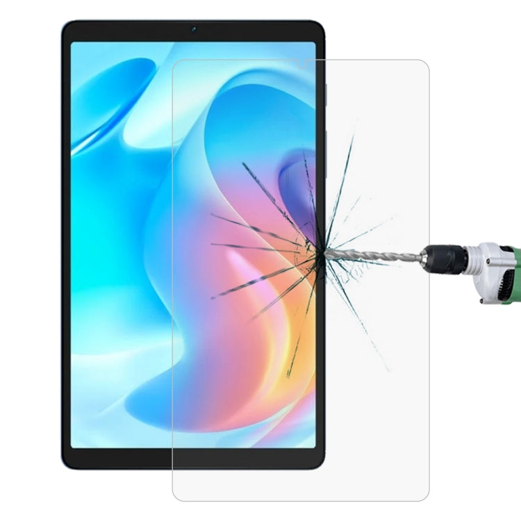 Clear tempered glass screen protector for tablet, impact demonstration with cracks