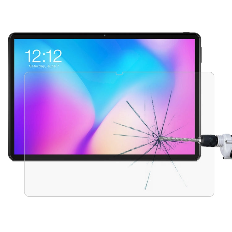 Tempered glass screen protector over tablet display with shattered screen effect